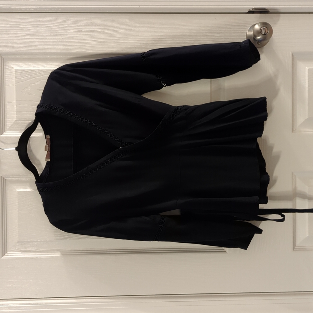 Navy Blue wrap style long sleeve blouse